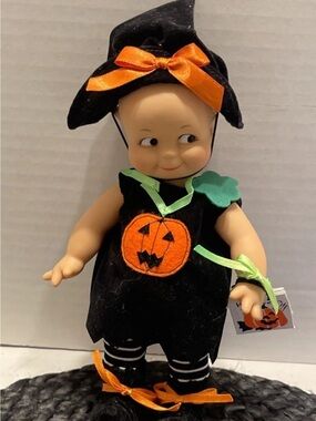 Kewpie Black and Orange Halloween Pumpkin Doll with Costume